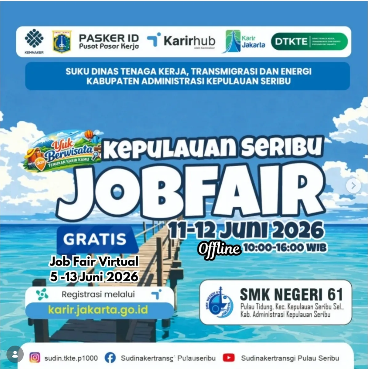 Job Fair Kabupaten Pangandaran 2026 (Suku Dinas TKTE Wilayah Kepulauan Seribu) : 10-11 Juni 2026